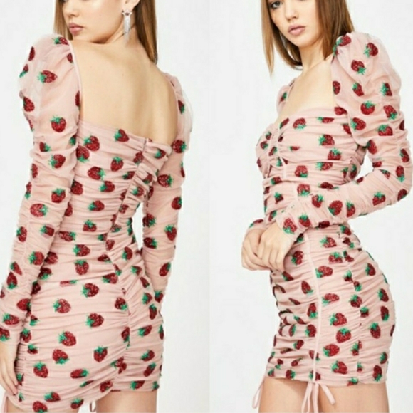 Lirika Matoshi Nude Pink Strawberry Ruched Mini Dress - Picture 10 of 10